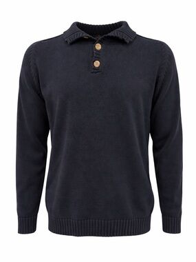 Denver Hayes Navy Cotton Knit Henley Sweater Medium